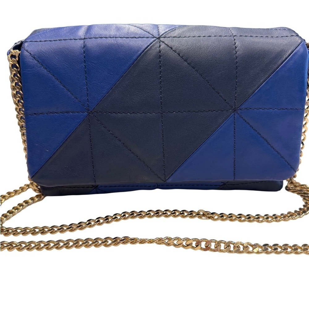 J McLaughlin Blue Quilted Leather Crossbody / Shoulder Bag Made In Italy